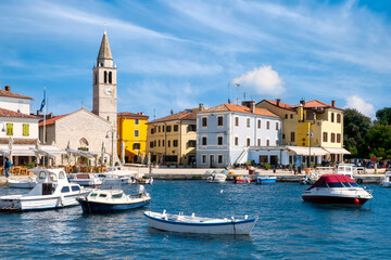 Fototapeta premium Marina and Campanile of the picturesque Fazana on Istria peninsula in Croatia