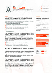 Modern, professiona and corporatel CV resume application design in orange and black with minimal design in the background