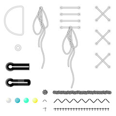 vector fittings, sequins, fringe, chain, rope brushes for illustrator , Zipper