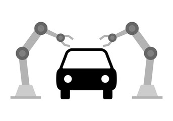 Robots construyendo un coche en una fábrica.