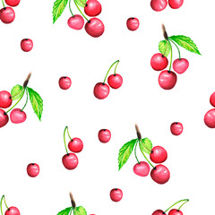  Pattern consists of cherry branches with a leaf, ripe berries burgundy color .
