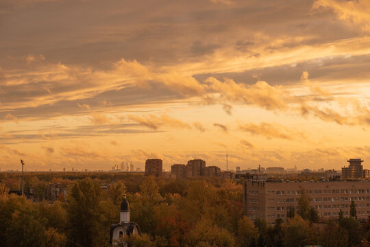 Sunset sky over the city of Korolev, Moscow region