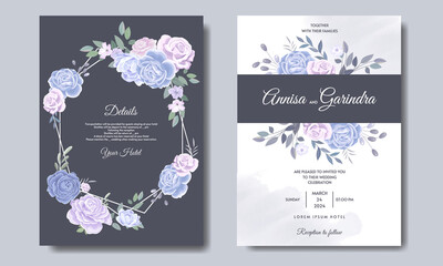 Wedding invitation card template set with beautiful colourful  floral leaves Premium Vector