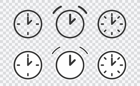 Vector Time and Clock icons in thin line style. on transparent 