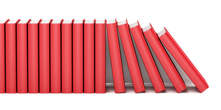 Row with red books on white background