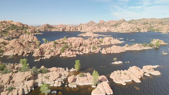 Aerial drone rise up view of Lake Watson in the Southwest (Arizona) 