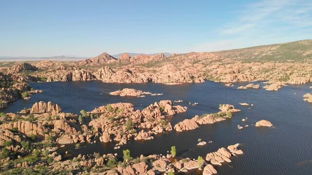 Aerial drone fly by view of Lake Watson in the Southwest (Arizona) 