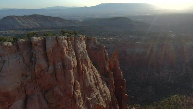 Early morning drone flight over red rock formations bang canyon near grand junction colorado