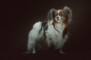 Adorable Papillon Dog. Studio shot.