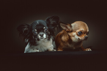 Two Cute Chihuahua Dogs. Studio shot.
