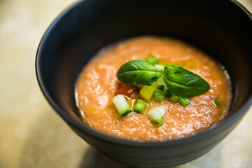 gazpacho soup served in a deep plate