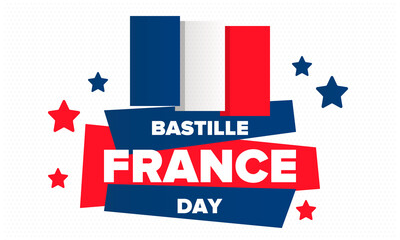 Bastille Day in France. National happy holiday, celebrated annual in July 14. French flag. France independence and freedom. Patriotic elements. Festive design. Vector poster illustration