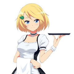 Young anime waitress with a tray