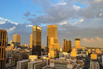 Johannesburg city skyline and hisgh rise towers and buildings