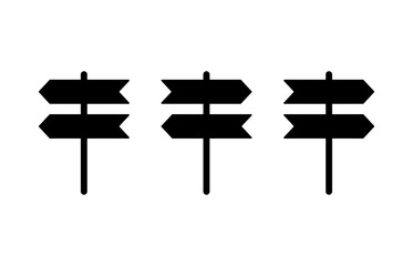 Black Road traffic sign. Signpost icon isolated on white background. Pointer symbol. Street information sign. Direction sign. Set icons colorful. Vector Illustration