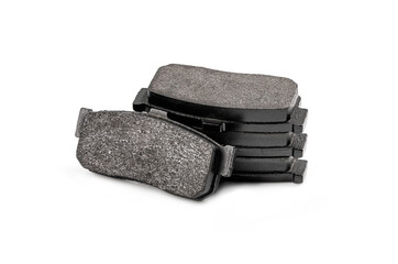  Set of Maintenance spares part brake pads isolated on white background.