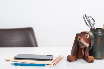 Vintage 1960's Office with Wood Dog Figure