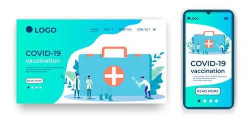Testing the covid-19 coronavirus.Template for the user interface of the website's home page.Landing page template.The adaptive design of the smartphone.vector illustration.