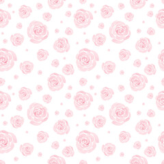 Seamless delicate pattern of roses isolated on a white background. Illustration drawn by hand. Botanical style in watercolor. Drawing for packaging, fabric, wrapping paper, wallpaper, wedding design. 