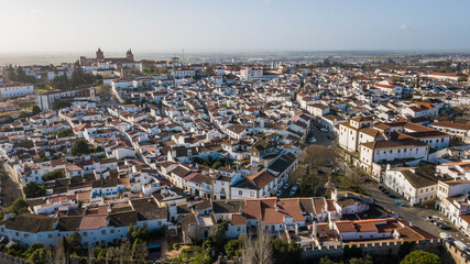 Aerial view of the historic center of the city of Évora, Portugal. Beautiful panoramic view of the city of Évora, in the Alentejo