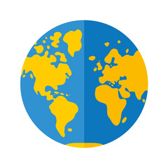 World map globe flat icon, western hemisphere. 