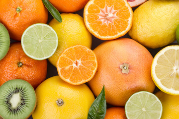 Variety of juicy citrus fruits