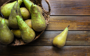 Pears. Organic fruits. Rustic style. making jam. Flat lay concept.