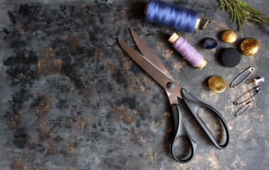 sewing lessons. dressmaker's table. clothes designer. Flet lay concept. © V. Levkina