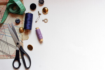 sewing lessons. dressmaker's table. clothes designer. Flet lay concept. © V. Levkina
