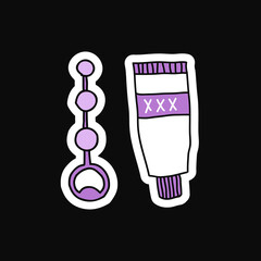 anal beads and lubricant doodle icons