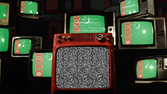 Flag of Turkmenistan and Vintage Televisions.