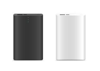 Power bank Mockup isolated on white background. Black and white color. Realistic.Vector illustration
