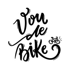 Vou de Bike. I Go By Bike. Brazilian Portuguese Hand Lettering With Bicycle Draw. Vector.