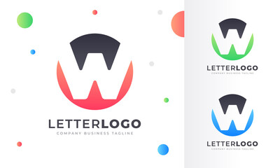 Colorful Gradient W Letter Logo Rounded Circle Logo Design Template for Property, restaurant, Health, shop, tech and all Kinds Company Business. Vector Template 