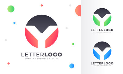 Colorful Gradient Y Letter Logo Rounded Circle Logo Design Template for Property, restaurant, Health, shop, tech and all Kinds Company Business. Vector Template 