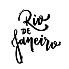 Obraz premium Rio de Janeiro. Rio de Janeiro words in Portuguese Hand Lettering. Text modern calligraphy. Graphic print hand writing, lettering, typography. Vector phrase.