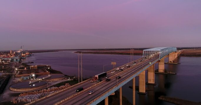 Fly over Don N. Holt Bridge with Cars in North Charleston	