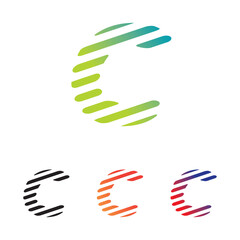 Initial letter C capital logos from unique, abstract and modern lines. Tilted to the right, optimistic going forward and moving. With black and gradation options