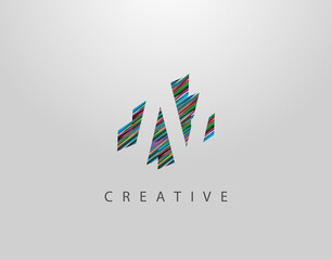 Creative N Letter Logo. Modern Abstract Geometric Initial N Design, made of various colorful strips shapes