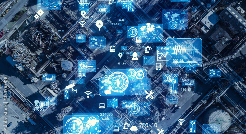 Poster industrial technology concept. communication network. industry 4.0. factory automation.