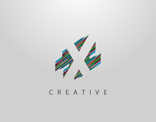Creative X Letter Logo. Modern Abstract Geometric Initial X Design, made of various colorful strips shapes