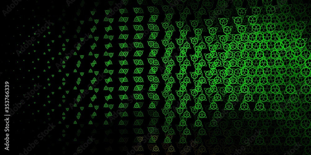 Wall mural dark green, yellow vector background with occult symbols.