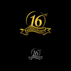 Anniversary vector unusual label. sixteen year symbol. Birthday abstract logo. 16th jubilee