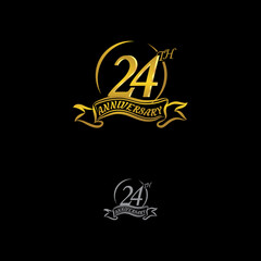 Anniversary vector unusual label. twentyfour year symbol. Birthday abstract logo. 24th jubilee