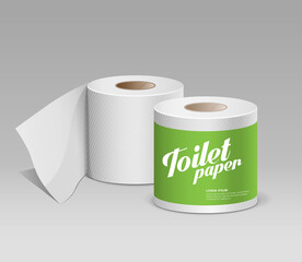 Plastic toilet paper roll green package, template design collection background, vector illustration