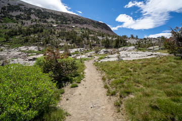 The Saddlebag Lake hiking trail in Mono County California, near Tioga Pass