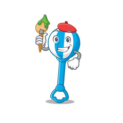 An artistic rattle toy artist mascot design paint using a brush