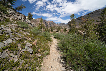 The 20 Lakes Basin trail in the Sierra Nevada mountains of California in the summer