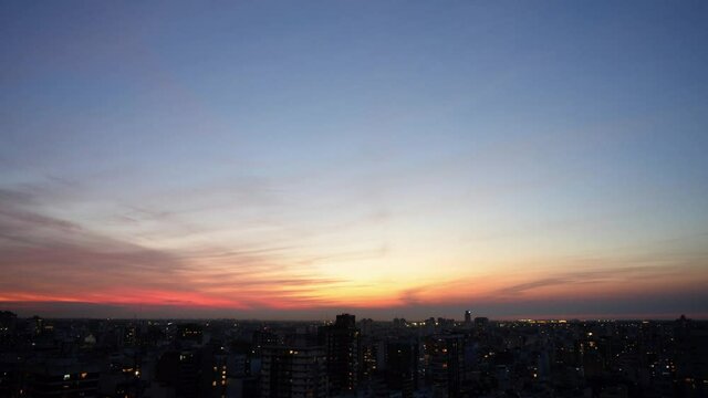 time lapse of sunset against drifting clouds in Buenos Aires