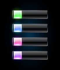 Set of vector dark glowing shiny buttons or banners
